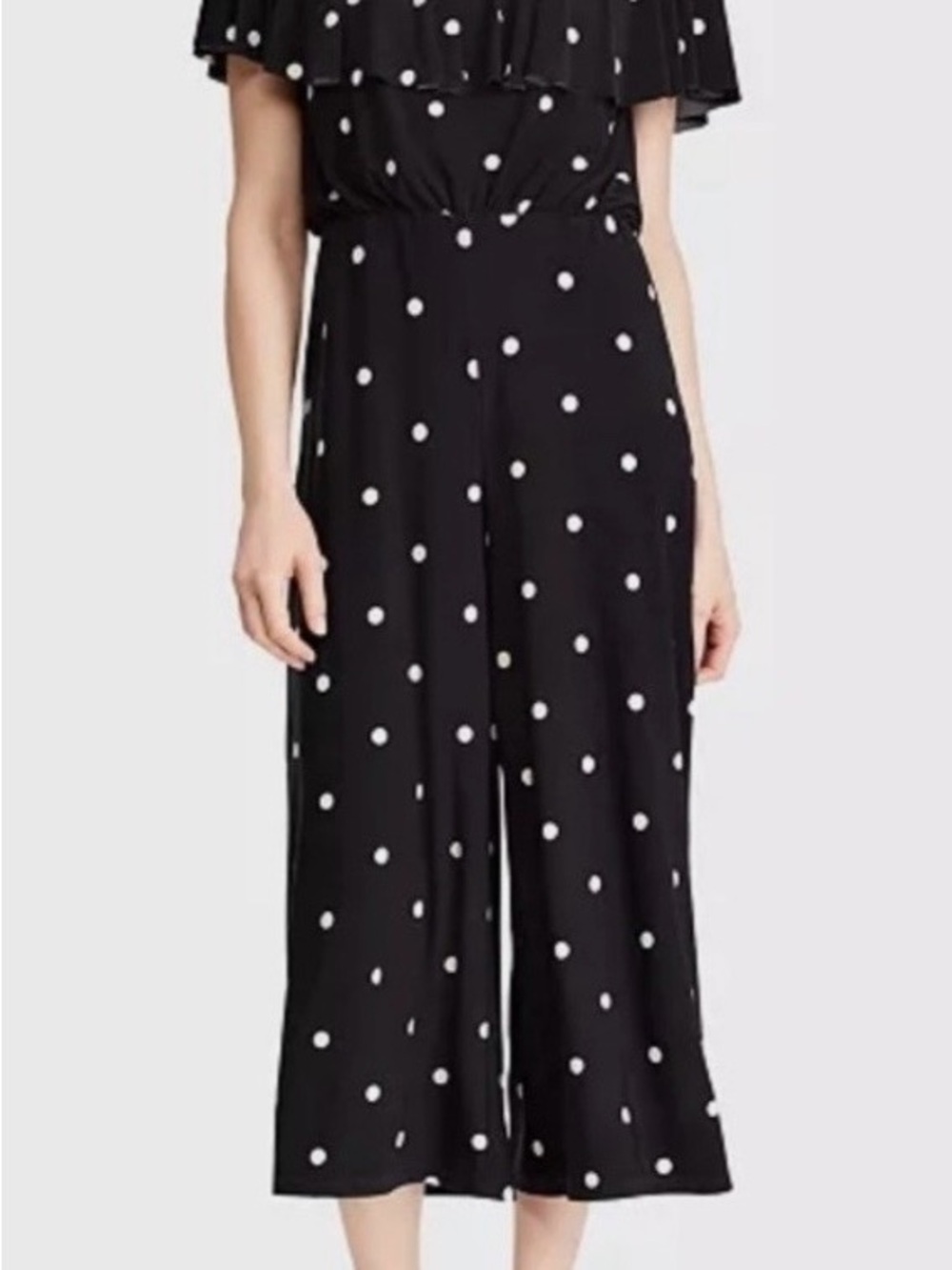 Ralph Lauren Black & White Polka Dot Off-Shoulder Wide-Leg Jumpsuit